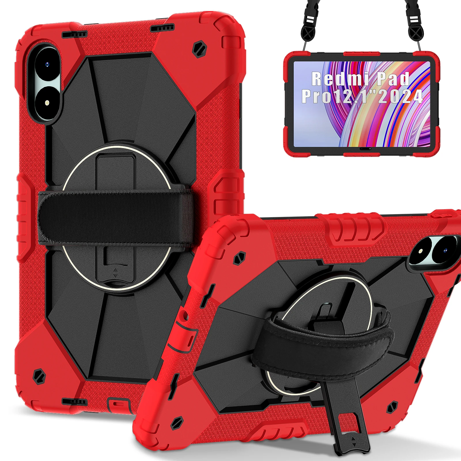 

Rotating Stand Case Universal For Redmi Pad Pro Xiaomi Poco Pad 2024 12.1 inch 2405CRPFDC 2405CPCFBG Hybrid Cover Shoulder Strap
