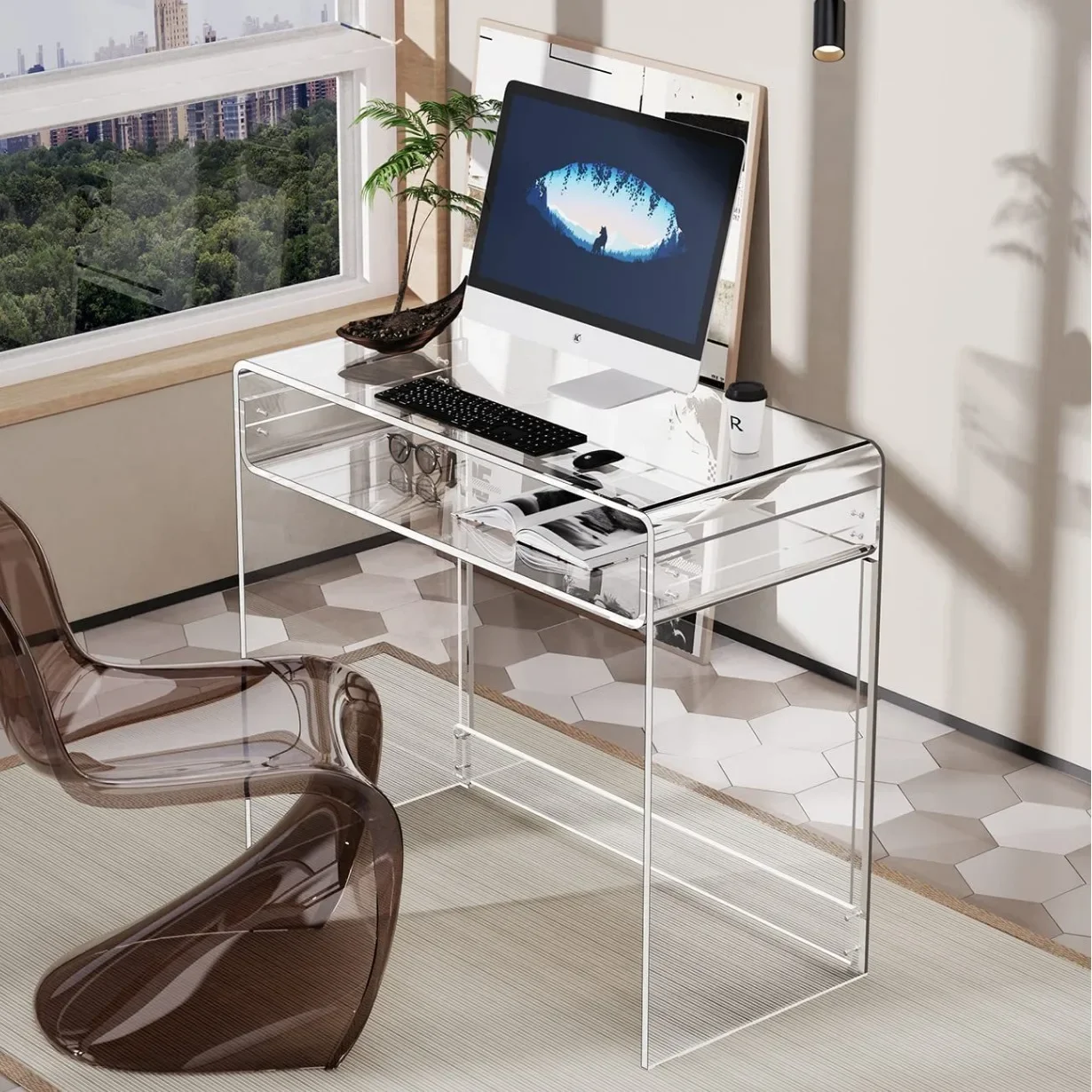 acrylic desk laptop workstation study table home office console table decoration Ready to ship and purchase with peace of mind