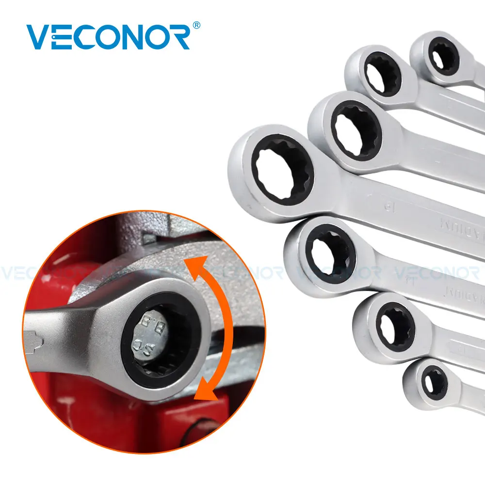 7Pcs Keys Ratchet Wrench Set Hand Tool Matte Finish with Roll-up Storage Pouch