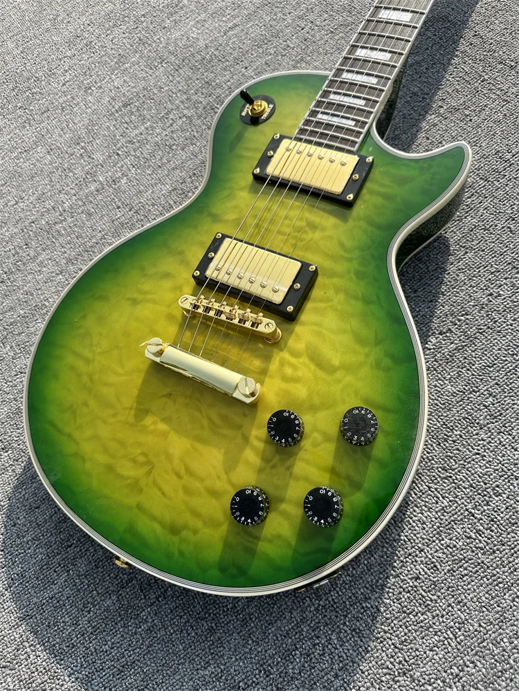 Customized electric guitar, Caston, green large flower, made of imported wood, fast package shipping