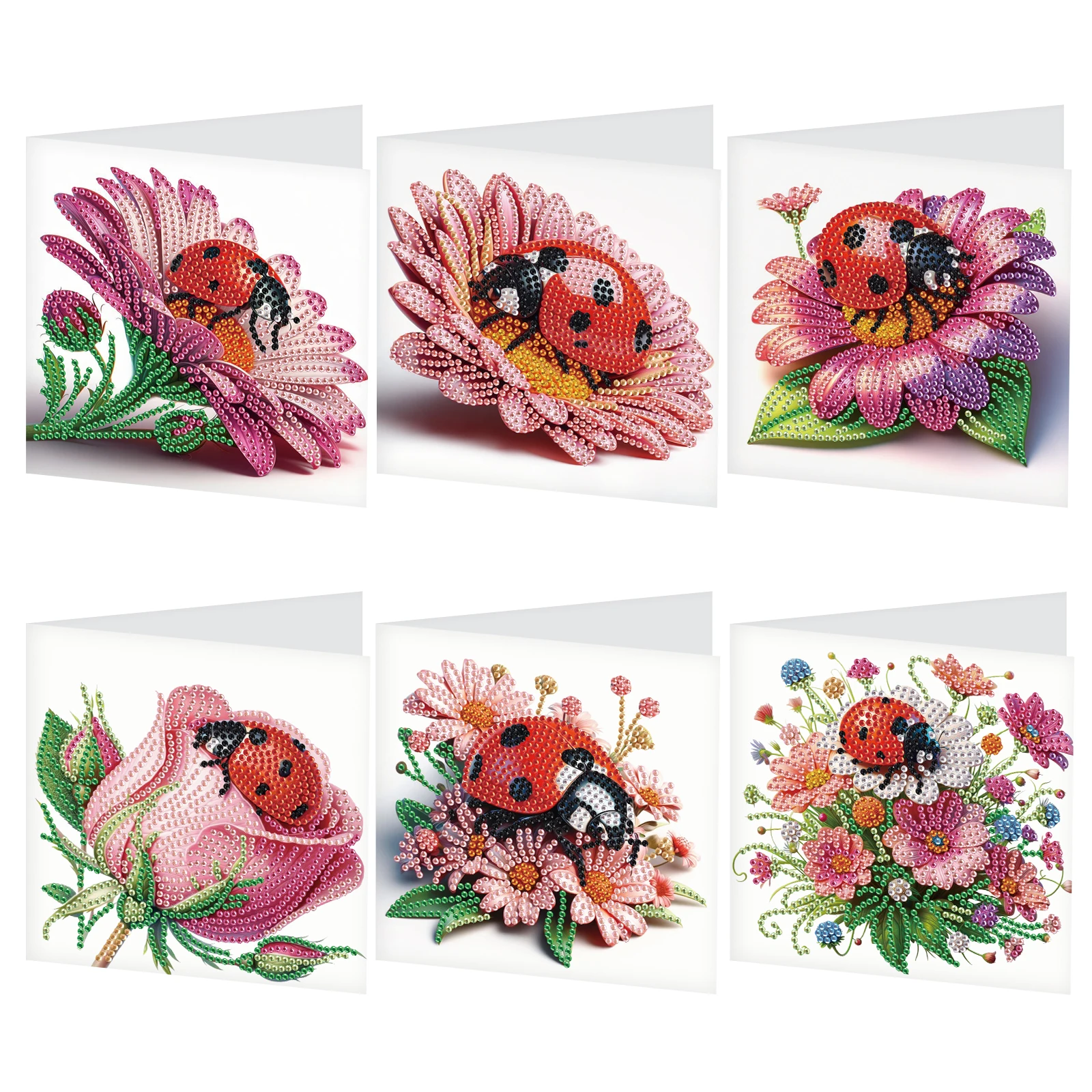 6Pcs Diamond Painting Greeting Card Kit,DIY Ladybug Handmade Festival Greeting Diamond Art Birthday Creative Cards Gifts