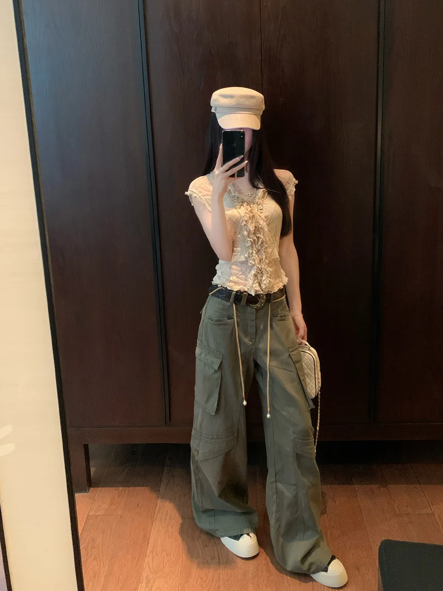 

American Retro Work Pants Women's High Waist Loose Slimming Casual Wide Leg Long Pants een assland Fairy T Sle