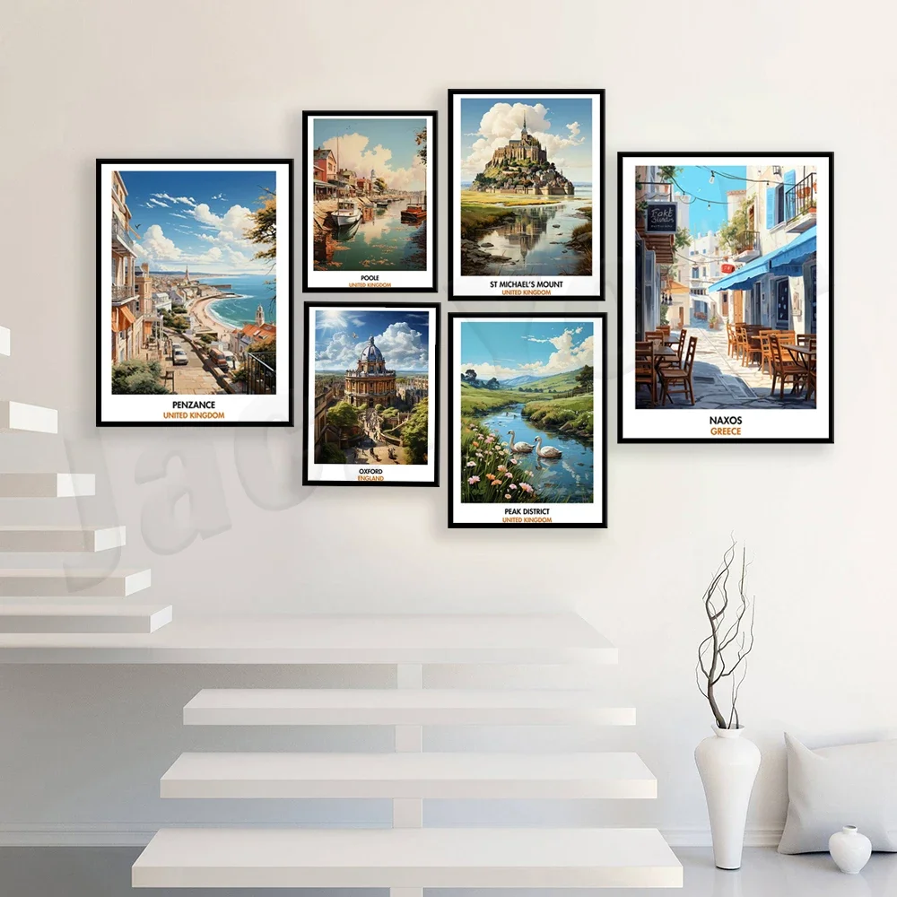 أكسفورد إنجلترا، ناكسوس، المملكة المتحدة، جزيرة سكاي، نيوكواي، جبل سانت مايكل، مانشستر، اسكتلندا، لوخ نيس، ملصق سفر بحيرة كومو