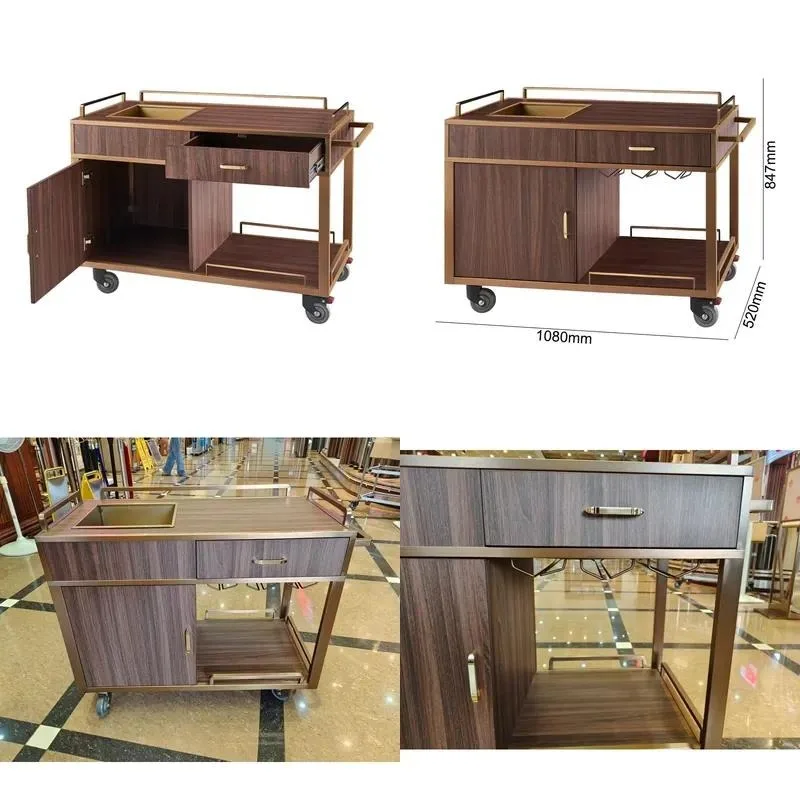 Modern Four Wheel Wine Trolley for Hotel Room Service Restaurant Bar Cart