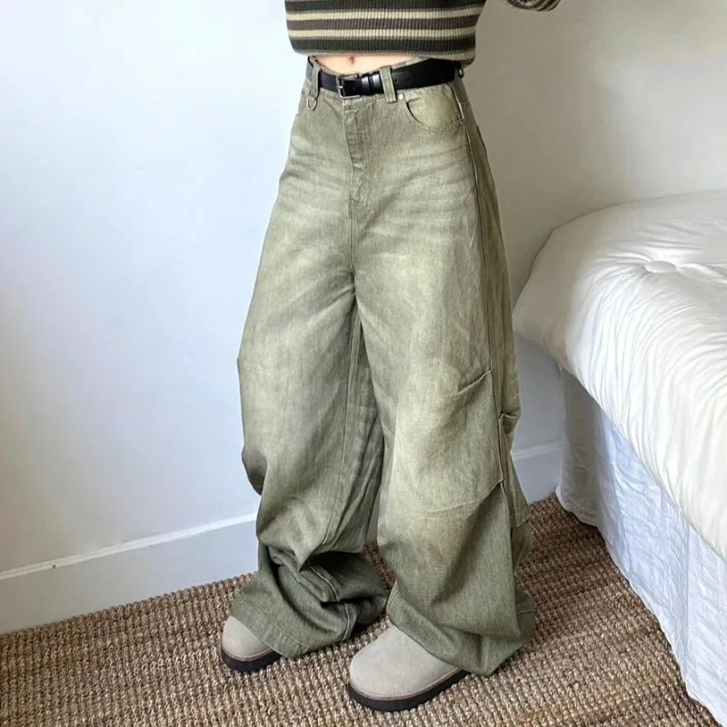 QWEEK Y2k Vintage Oversized Jeans Woman Streewear Baggy Harajuku Denim Pants Spring Korean Fashion Causal Trousers Aesthetic