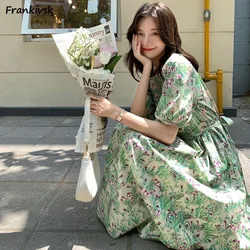 Women Holiday Dresses Short Puff Sleeve Vintage Summer Slim Waist Tender Korean Style Creativity Lightweight Shopper Hipster Ins