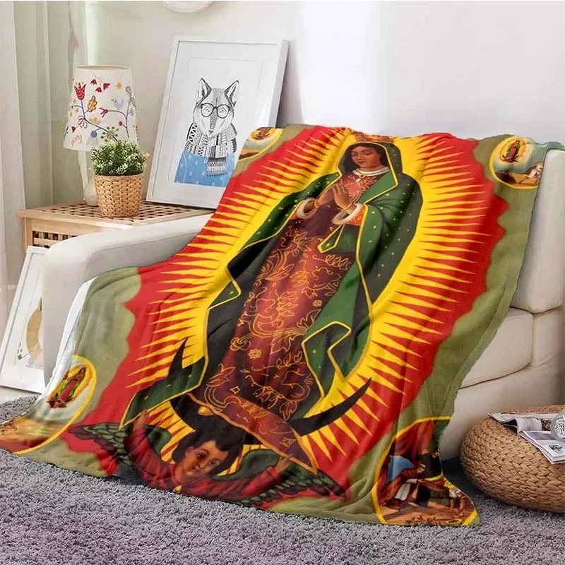 Jesus Catholic Christian Religiou Gift Holy Miraculous Virgin Mary Soft Cozy Flannel blanket for Couch Travel Camping Applicable