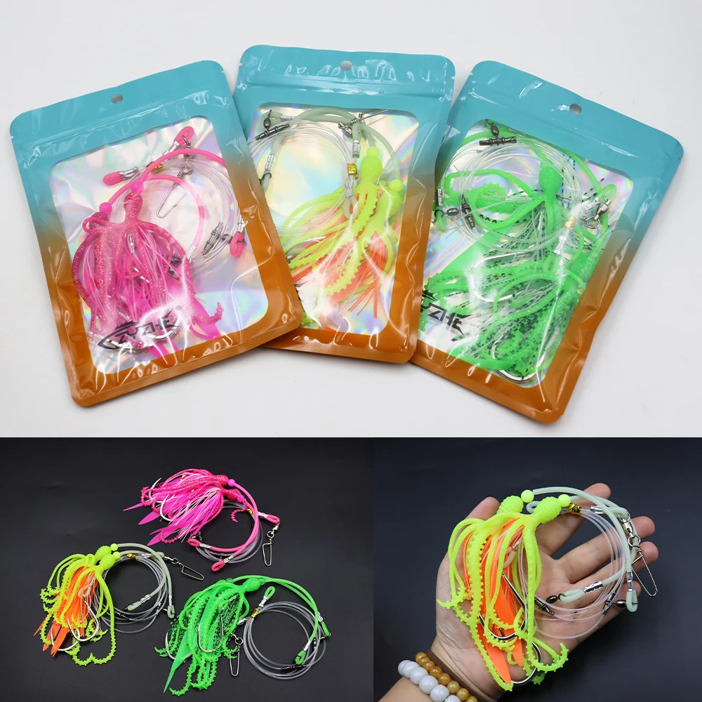 ZYZHE 1 Stück Tiefsee-Angelrig mit BKK-Haken, Weicher Oktopus-Köder für Hochsee-Angeln, Kabeljau- und Schnapper-Rigs – Detail 11