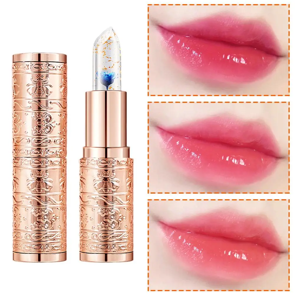 Bálsamo labial de flor transparente de gelatina de cristal que cambia de Color, hidratante duradera, labios lisos, líneas finas, cosméticos