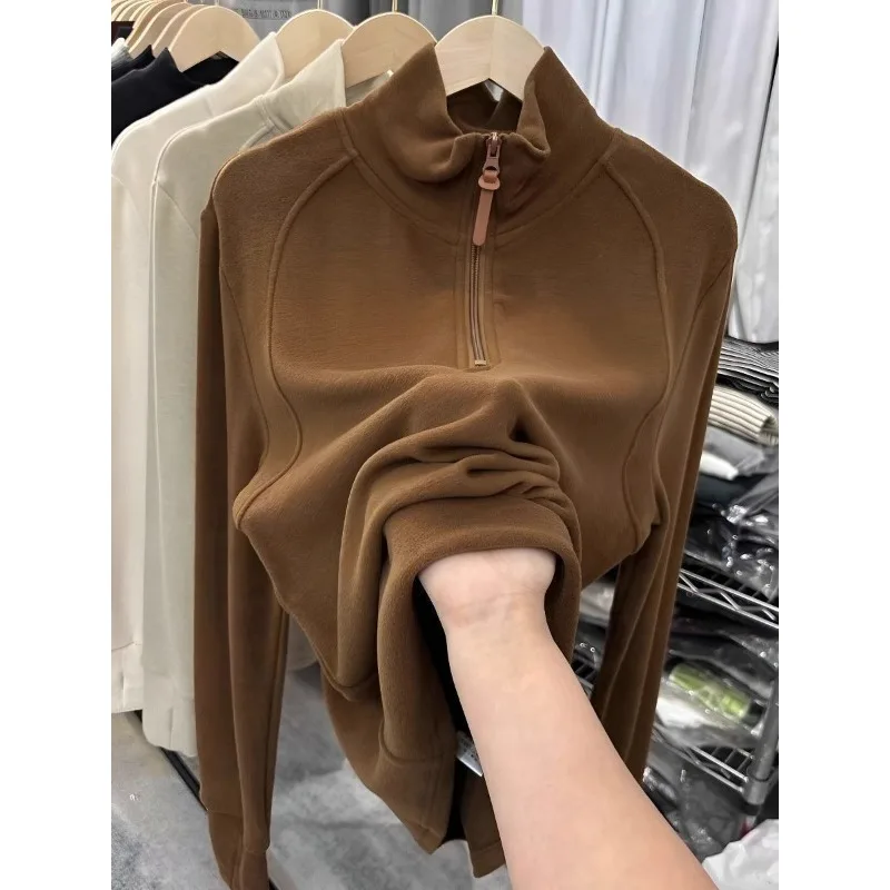 

Autumn and Winter Velvet Thickened Stand-up Collar Zipper Bottoming T-shirt Long-sleeved Top