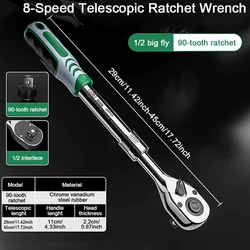 1/2 inch Retractable Socket Wrench Ratchet Wrenches 90-Tooth Quick-Release Handle Reversible Gear Torque Spanner Repairing Tool