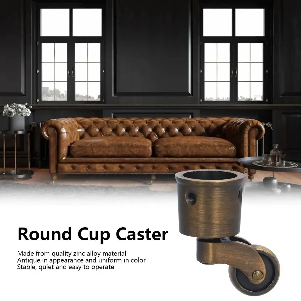 Stable Round Cup Caster Wear Resistant Silent Antique Caster Brushed Vintage Furniture Wheel for Cabinet Piano Table Chair