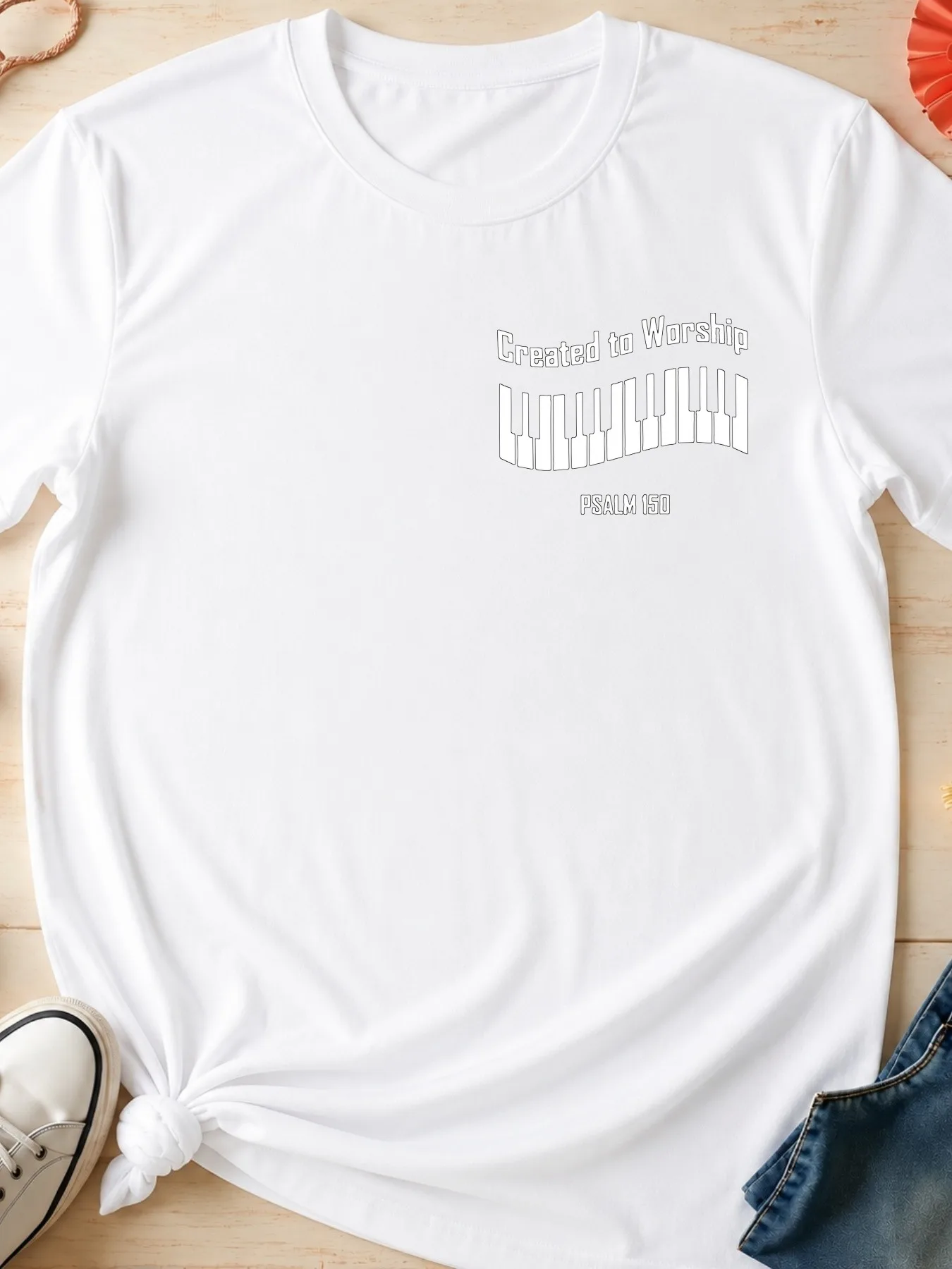 Men'S Summer Graphic T Shirt Casual Oversized Fashion Tee Printed With Created To Worship Words Curved Piano Keys And PSALM 150