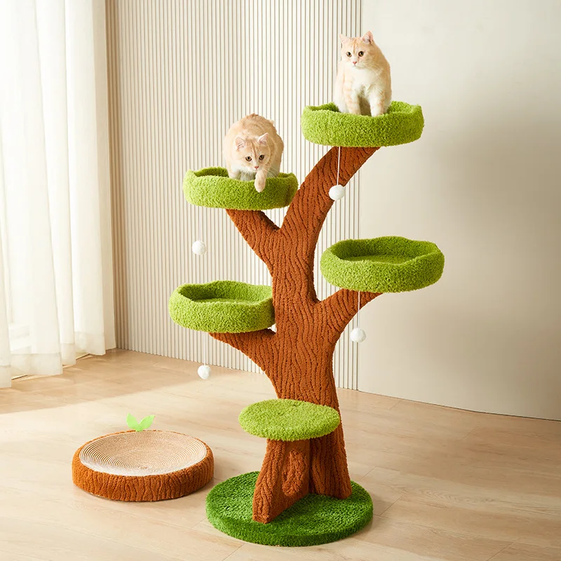 Modern Luxury Cat Scratching Post Customized Wood Tower with Sisal Trees Climbing Frame and Luxury Tree House