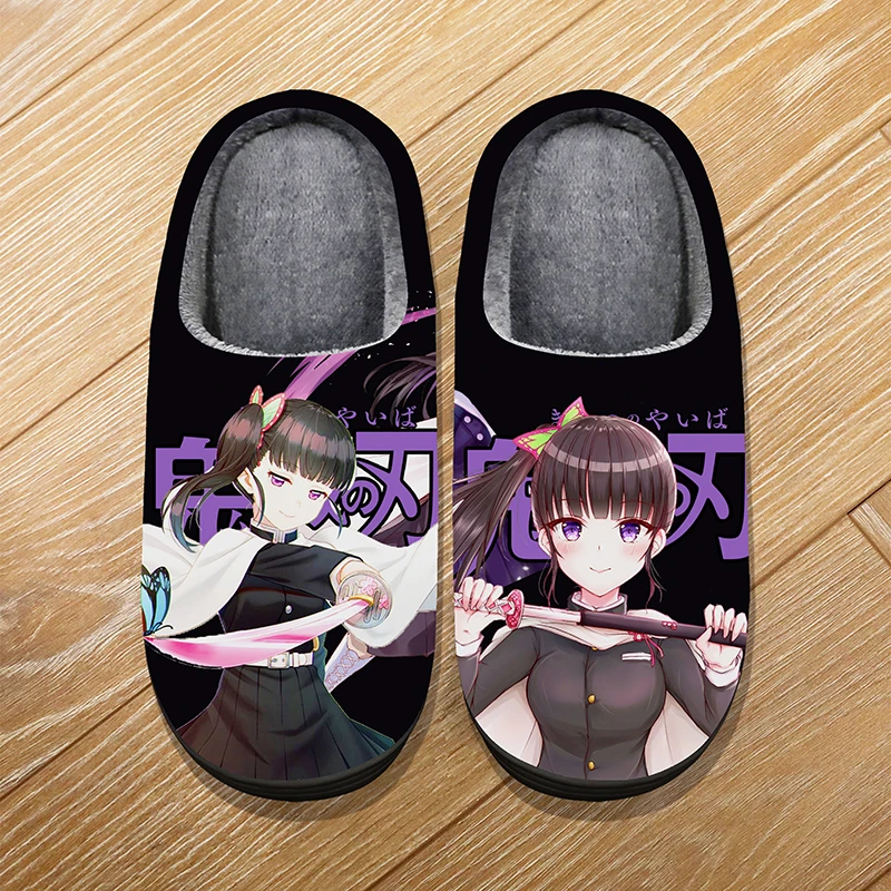 Custom Size Winter Soft Warm Cartoon Slippers For Adult Kids Anime Demon Slayer Iguro Obanai Cosplay Indoor Cute Slippers