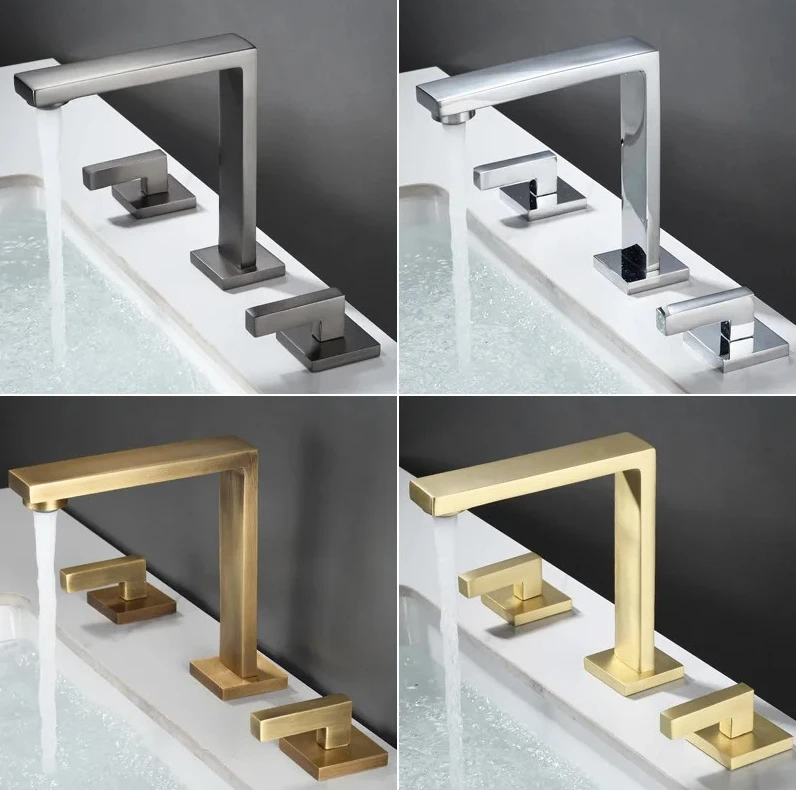 Brushed Gold Basin Faucet Total Brass Black Bathroom Faucet Antique Sink Faucets 3 Hole Hot And Cold Waterfall Faucet Water Tap