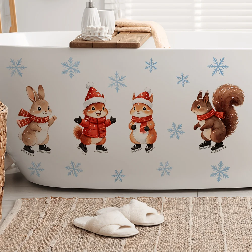 1pc Christmas ice-skating animal themed wall & window sticker,suitable for festival decoration on windows and walls