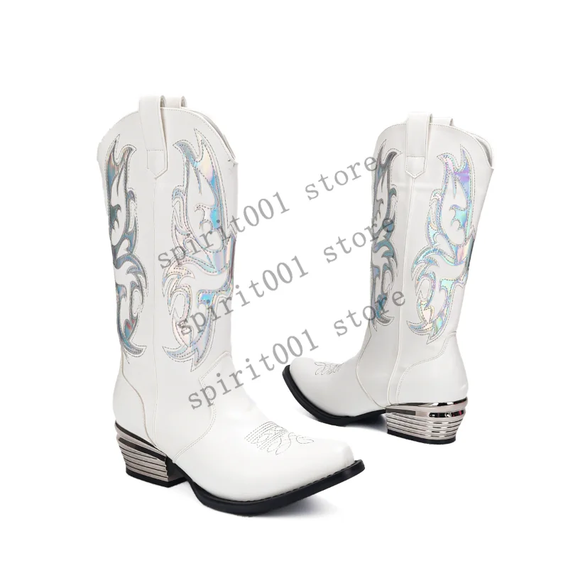 Men's And Women's Medieval Retro Cowboy Embroidered Sequined Boots Thick Heel Mid-tube Boots Halloween Party Cosplay Knight Boot
