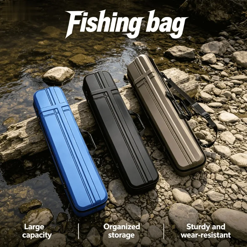 

Portable Fishing Tackle Storage Bag Hard Shell Waterproof Rod Case Lightweight Hand Held Gear Organizer Small Compact Durable