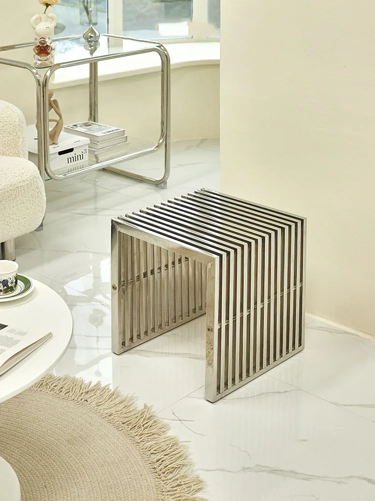 

Скандинавский низкий стул из нержавеющей стали, табурет для отдыха, мебель на заказ, стул для прихожей/обувной зоны