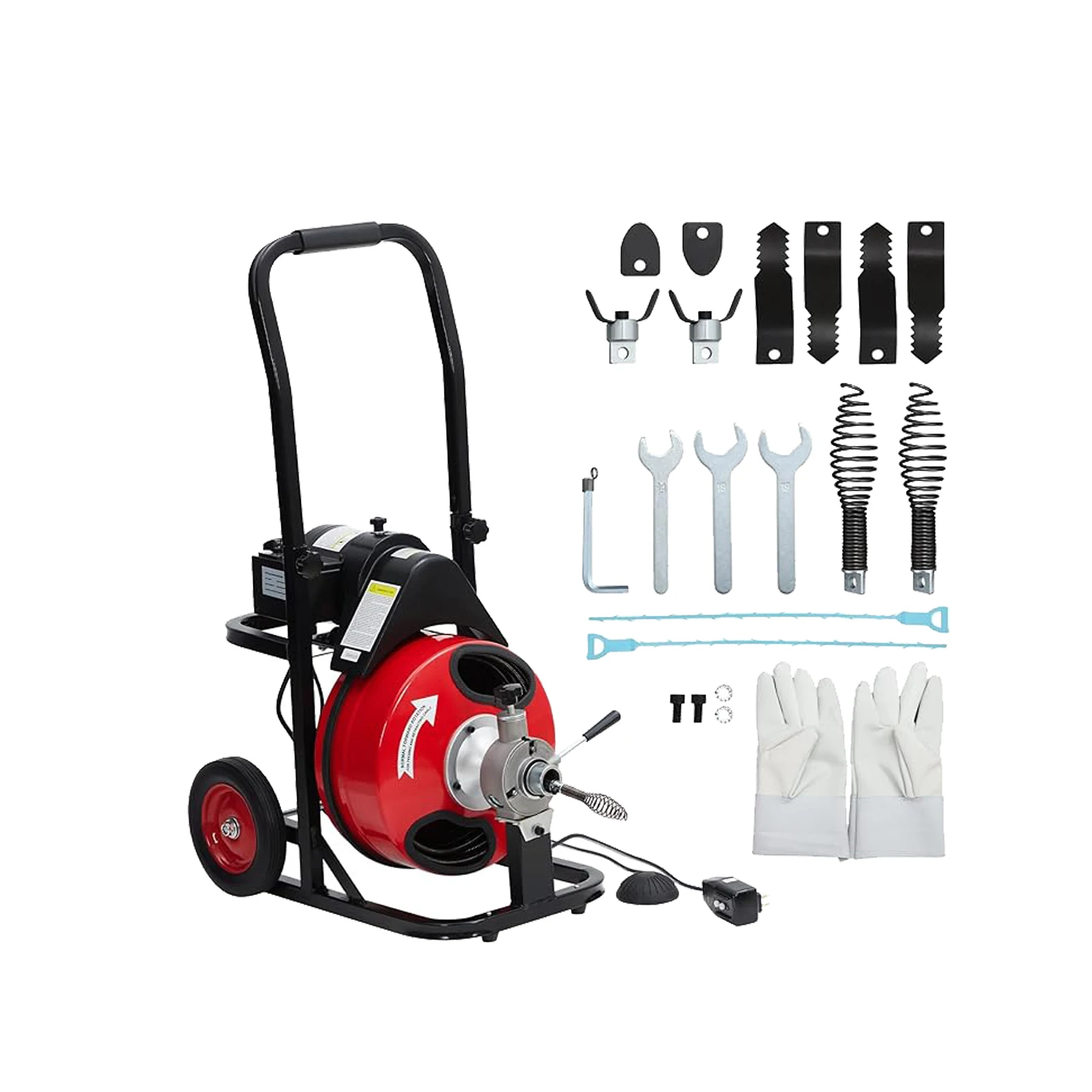 Auto Feed 75 ft x 1/2 in Drain Cleaner Machine with 250W Motor, Portable Sewer Snake Auger & Air-activated Foot Switch