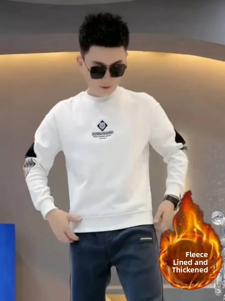 

Autumn Winter Men's Faionable round Ne Sweatirt Thiened Long Sve Casual Comfortable Cotton Polyester Blend Top