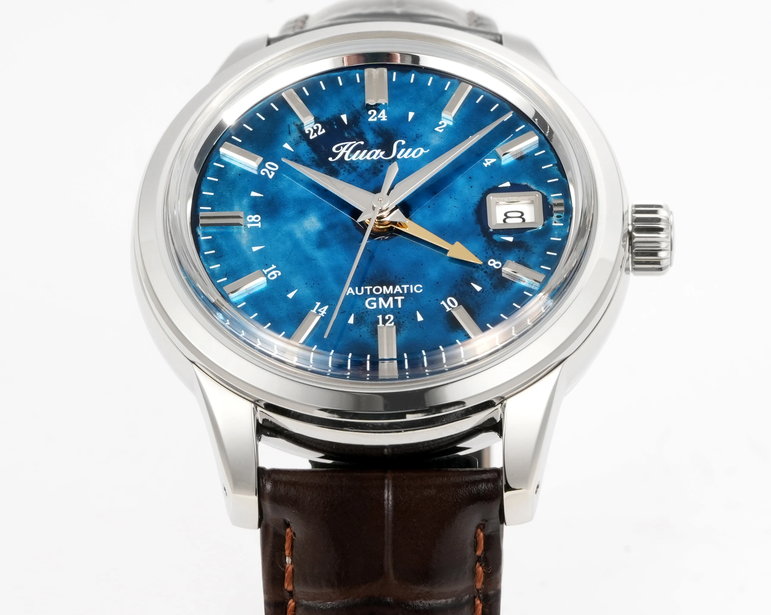 HUASUO 39mm Highend Luxury Men's Watches Intangible Cultural Heritage Handmade Lacquer Dial 5Bar Waterproof NH34 Movement GMT