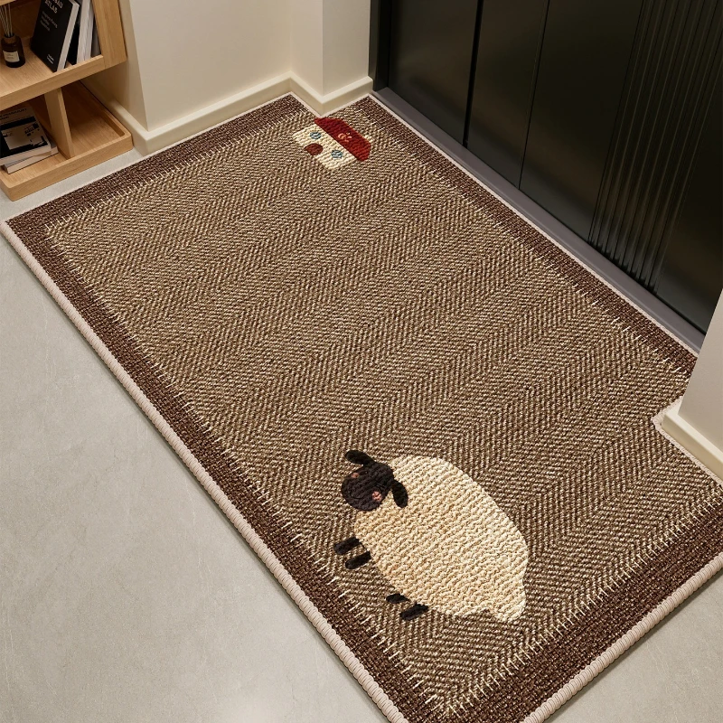 Entrance Carpet Stain-resistant Wear-resistant Durable Floor Mat Brown Cartoon Lamb Pattern Rug Welcome Rugs Home Decor Mats 양탄자