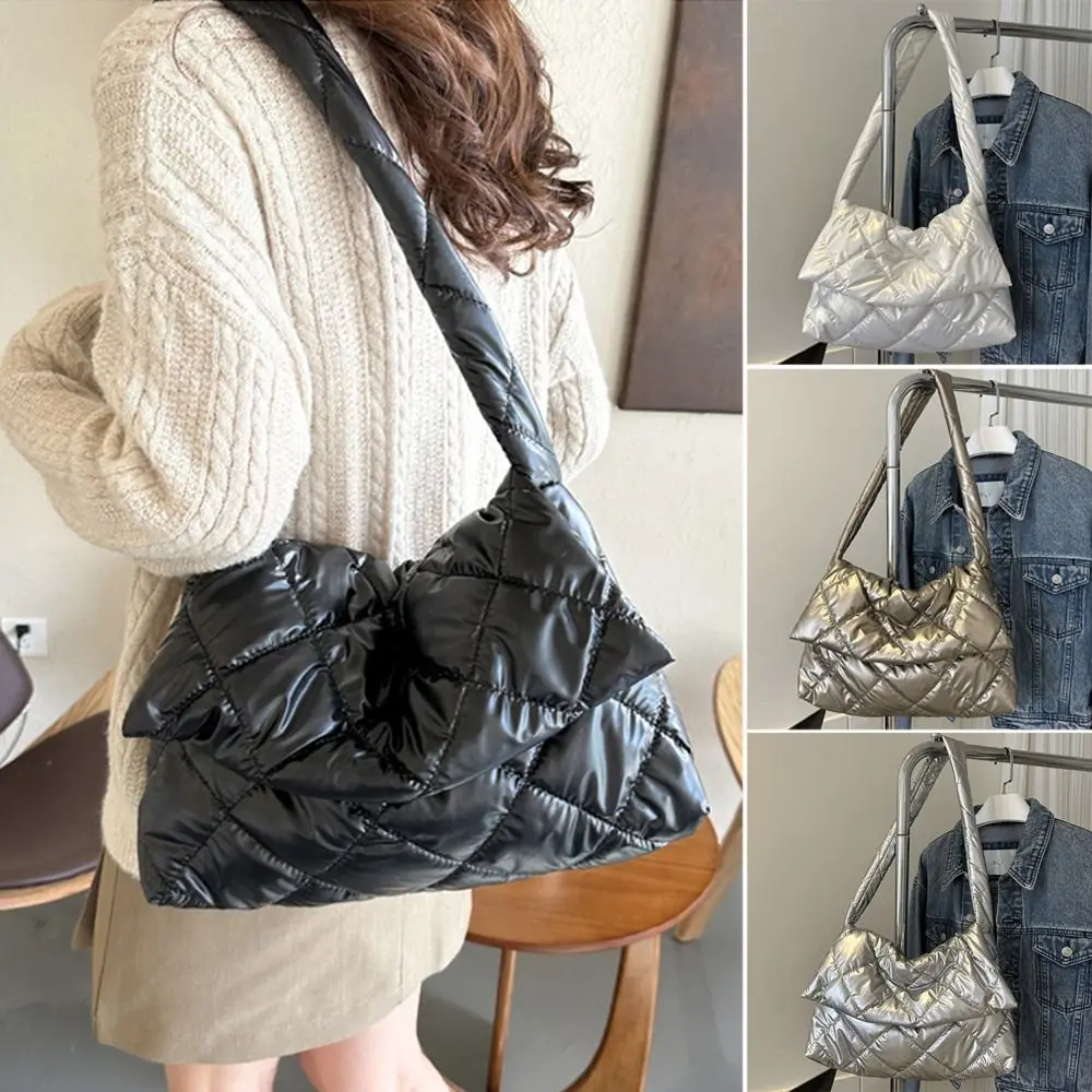 

Casual Large Capacity Tote Bags Down Cotton Padded Quilted Handbags Underarm Bags Women Girls