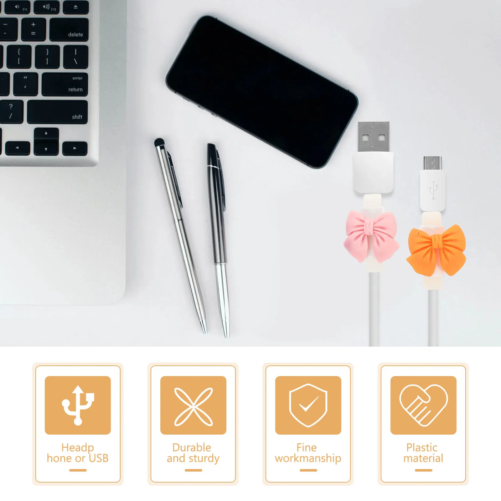 

10Pairs Data Line Protective Sleeve Lovely Bowknot Cable Protector Reusable Cord Cover for Phone Laptop USB Charging