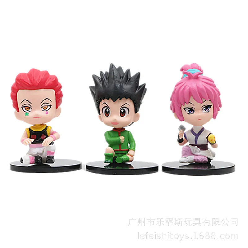 6pcs/set Anime HUNTERxHUNTER Killua GON Q Version Sitting Post Action Figure PVC Model Statue Twisted Egg Toys Doll Gifts