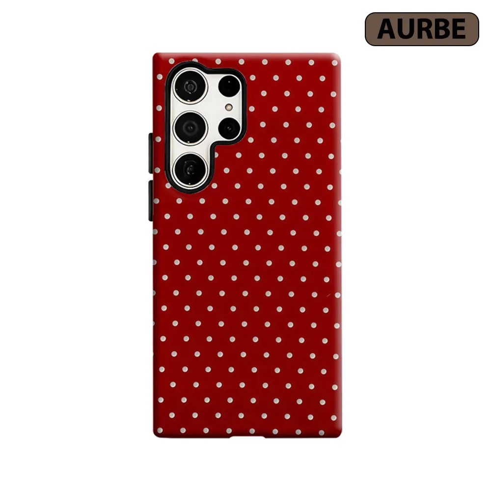 Aurbe Phone Case For Samsung Galaxy S26 S25 S24 S23 Ultra Plus HD Hard Classic Red & White Polka Dot Double Layer Film Cover