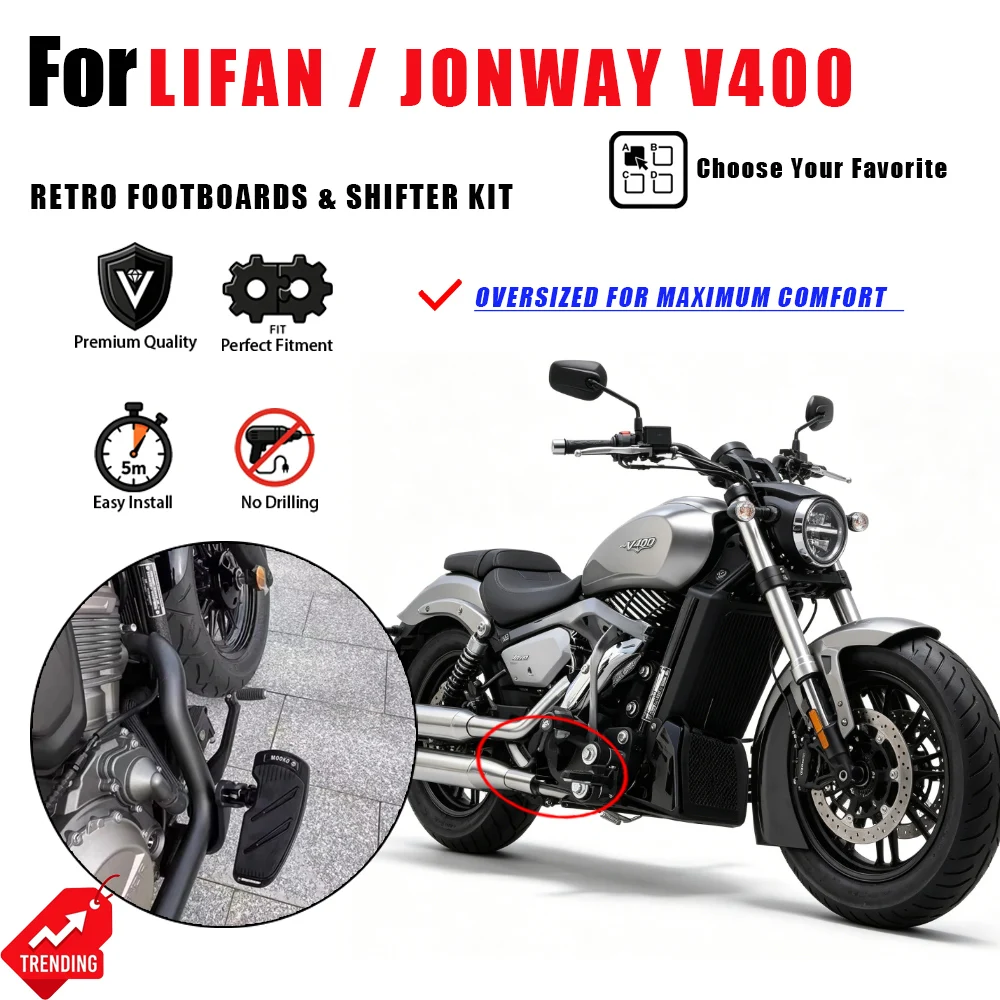 For Lifan Jonway V400 Modified Enlarged Footboards Pedals Heel-Toe Gear Shift Lever Retro Cruise Accesorios Moto Estriberas