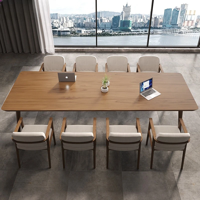 Household all-solid wood office desk and chair combination, study long writing desk
