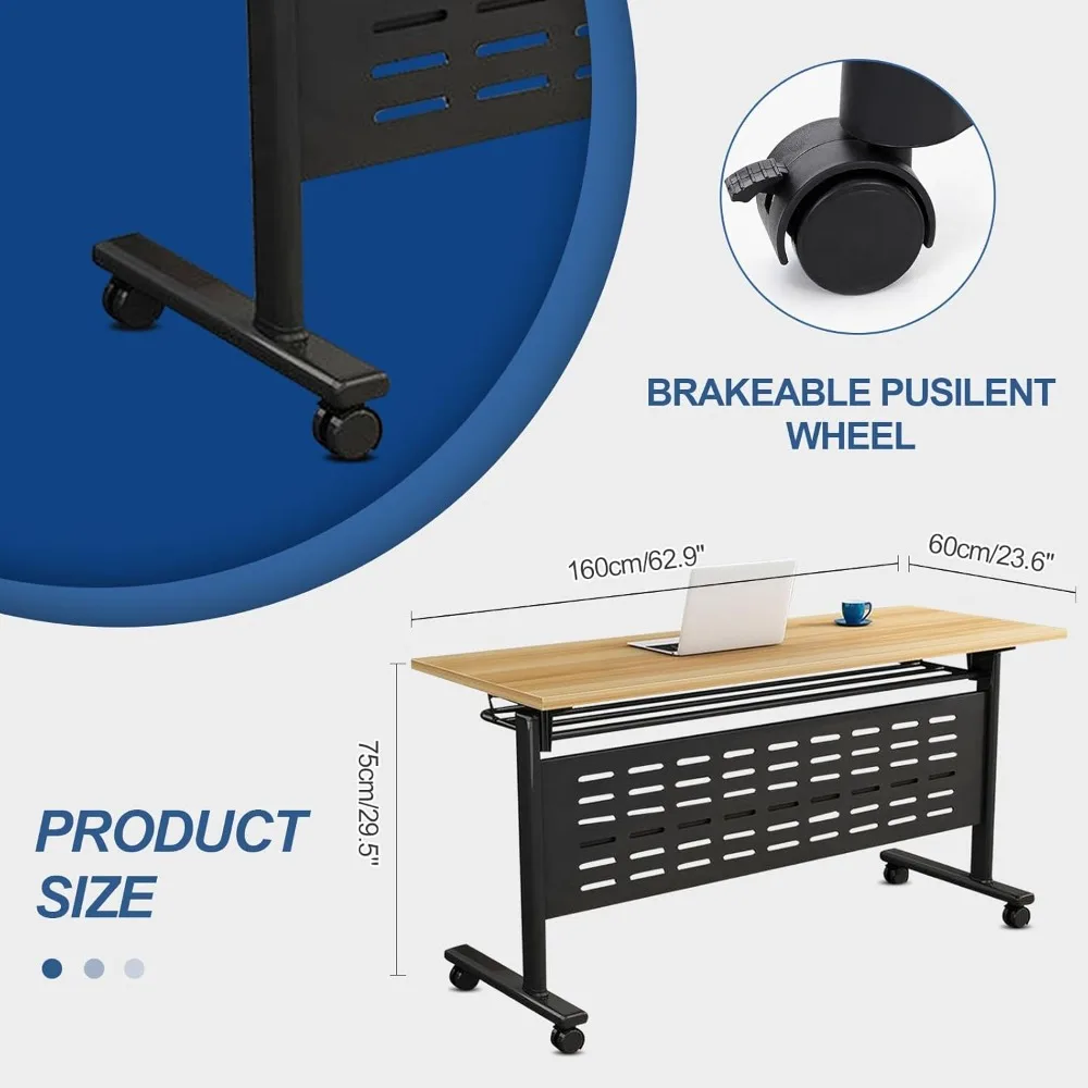 모던 플립 탑 트레이닝 룸 테이블, 바퀴 달린 접이식 회의 테이블, 공간 절약 직사각형 사무실 테이블, 12-16 인용