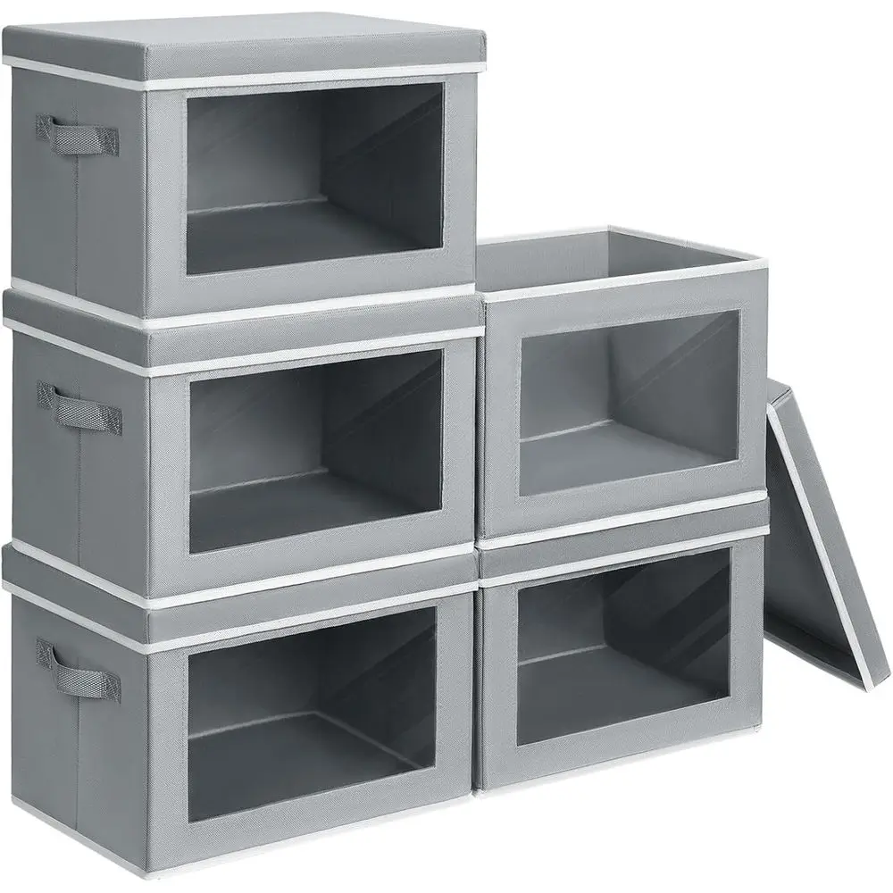 

Складные контейнеры для хранения с крышками - Средние ящики для хранения с крышками, коробки для шкафа, органайзеры для одежды с окном, кубические контейнеры