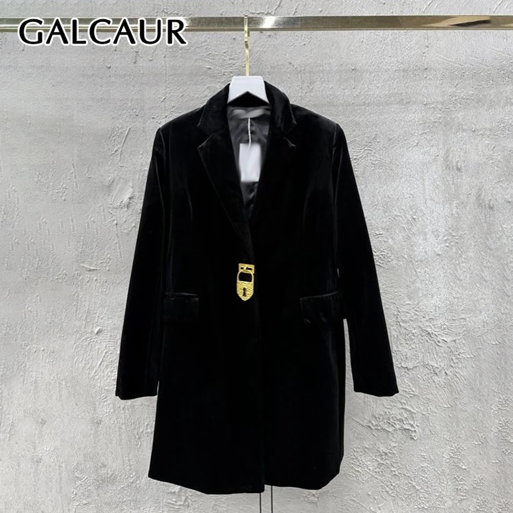 

GALCAUR черная базовая куртка на пуговицах, женская свободная офисная женская куртка с лацканами и длинными рукавами, осенняя мода, новинка