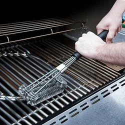 Grill Cleaning Brush BBQ Tool Brush 3 Stainless Steel Brushes in 1 Cleanin Bbq Accessories Best Cleaner Barbecue