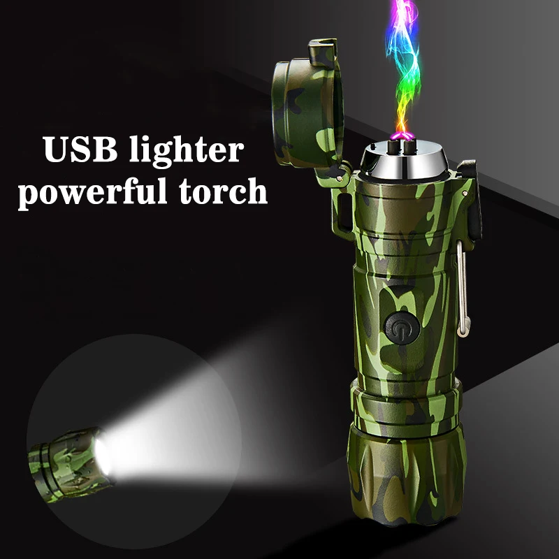 

New Glare Flashlight and USB Recharge Double Arc Cigarette lighter Waterproof Plasma Lighter Windproof Electronic Lighter