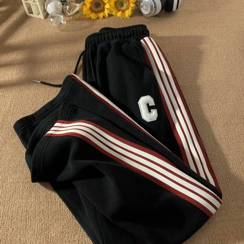 Men's clothing striped autumn and winter trousers American embroidery leisure sports loose pants