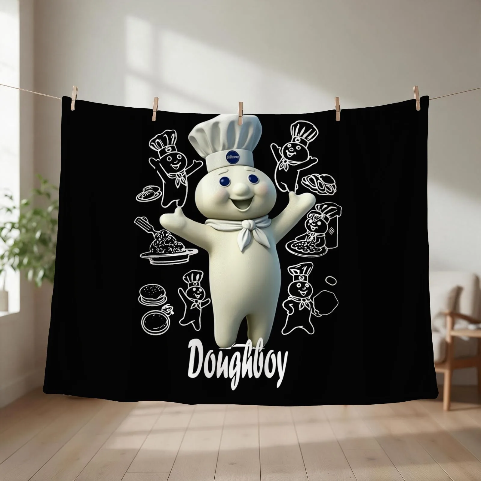 Pillsbury Doughboy Funny Design The Dough Baking Costume Throw Blanket couch cozy soft plush fuzzy picnic outdoor blanket