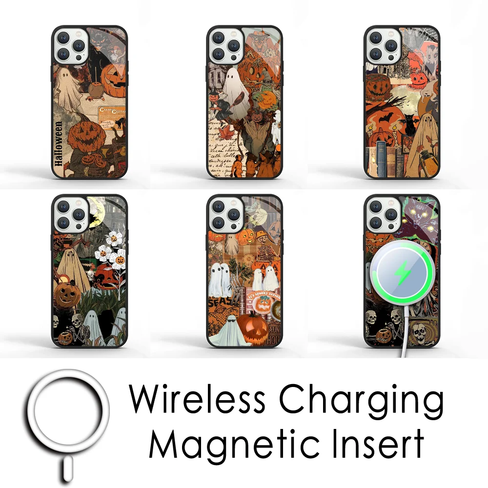 

October Fall Halloween Spooky Phone Case For IPhone 16 15 Pro Max Case 14 Plus 13 12 11 Magesafe Magnetic Wireless Charge Cover