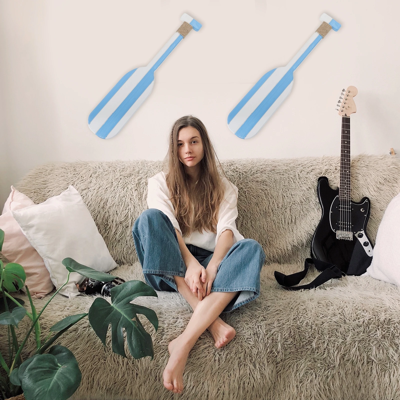 

2Pcs Vintage Wooden Oar Wall Decor Accent Gift Wood Oar Nautical Wall Decor Oars Seaside Ornaments