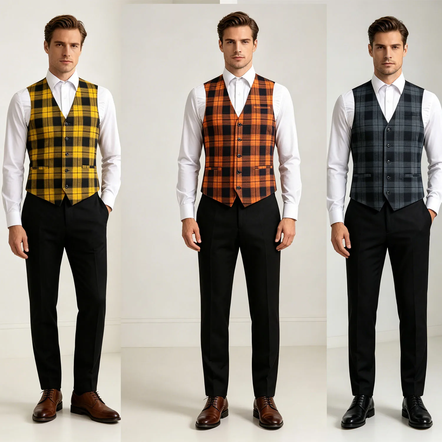 

Formal Plaid Solid Pattern Mens Vest Waistcoat Only Without Necktie Fit Wedding Prom Dinner Daily Dress