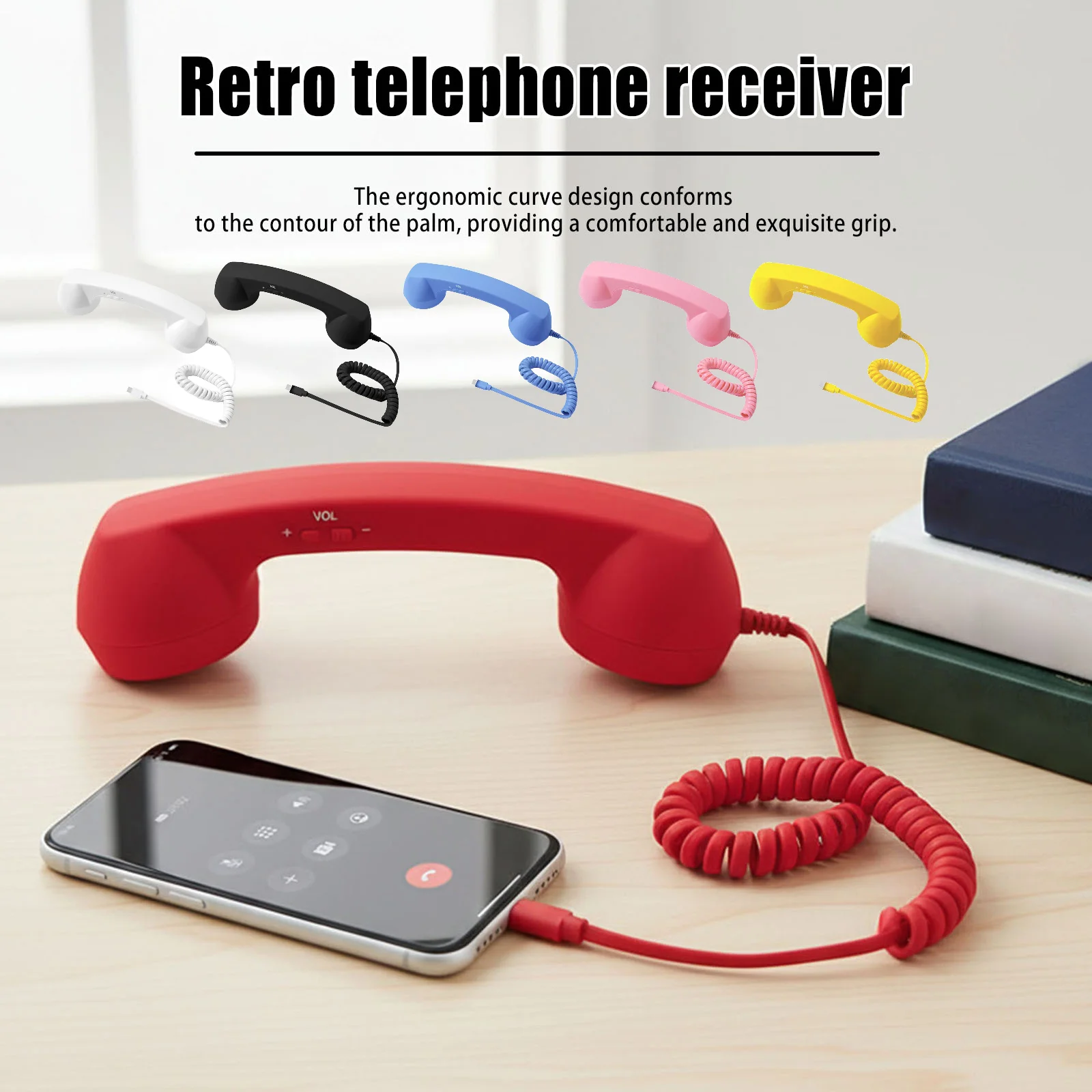 Retro Phone Handset Type-C Creative Telephone Head Set Portable Vintage Phone Headset for Cell Meetings Mobile Video Conferences