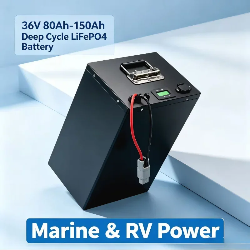 36V LiFePO4 Battery Pack Built-in BMS 80Ah 100Ah 120Ah 150Ah Rechargeable Battery for Solar System Trolling Motor Boat with 10A