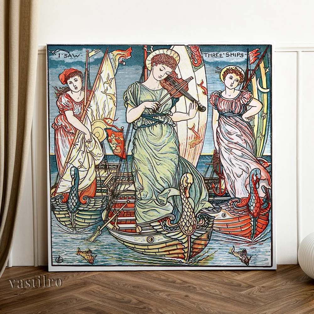Walter Crane Exhibition Museum Poster Woman Three Ship Art Print Wall Hanging Stickers Decor Canvas Painting