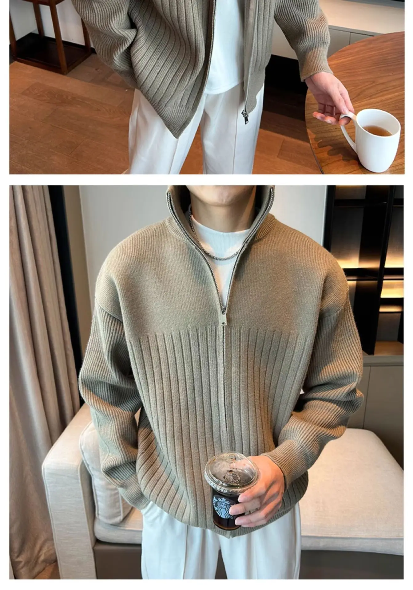 Herren Herbst Winter Gestreifter Cardigan Pullover Jungen Studenten Warme Jacke Herren Casual Pendlerjacke Weiche Bequeme Strickware – Detail 14