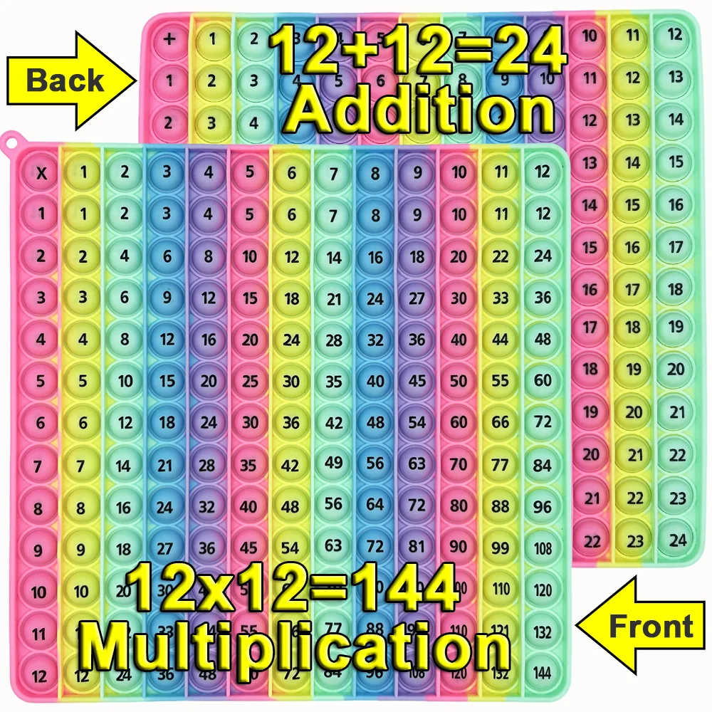 수학 게임 팝 피젯 장난감, 마카롱 실리콘 푸시 팝 버블 교육 장난감, 곱하기 12x12 덧셈 12 + 12 양면 