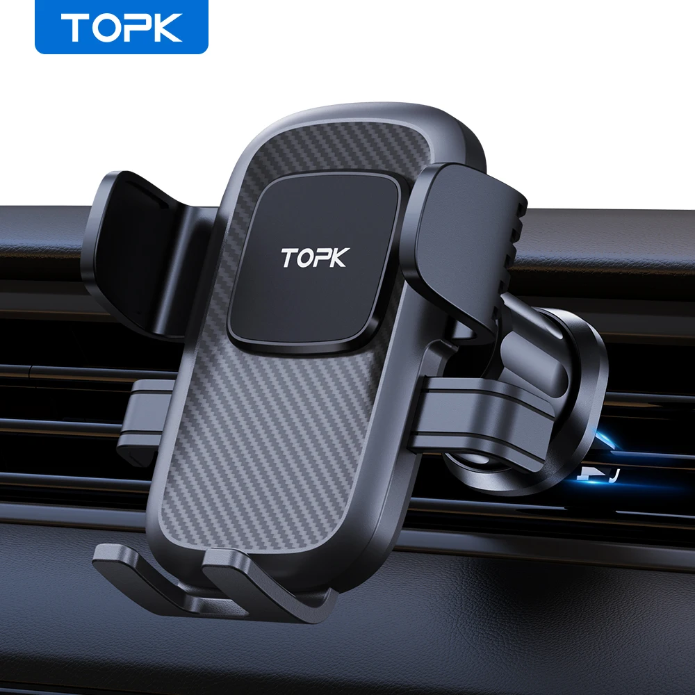 TOPK Car Phone Holder Air Vent Clip Mount Metal Hook Universal Smartphone Stand Bracket for iPhone Samsung Xiaomi GPS
